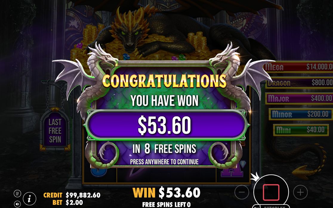 A win landing across the ten fixed paylines