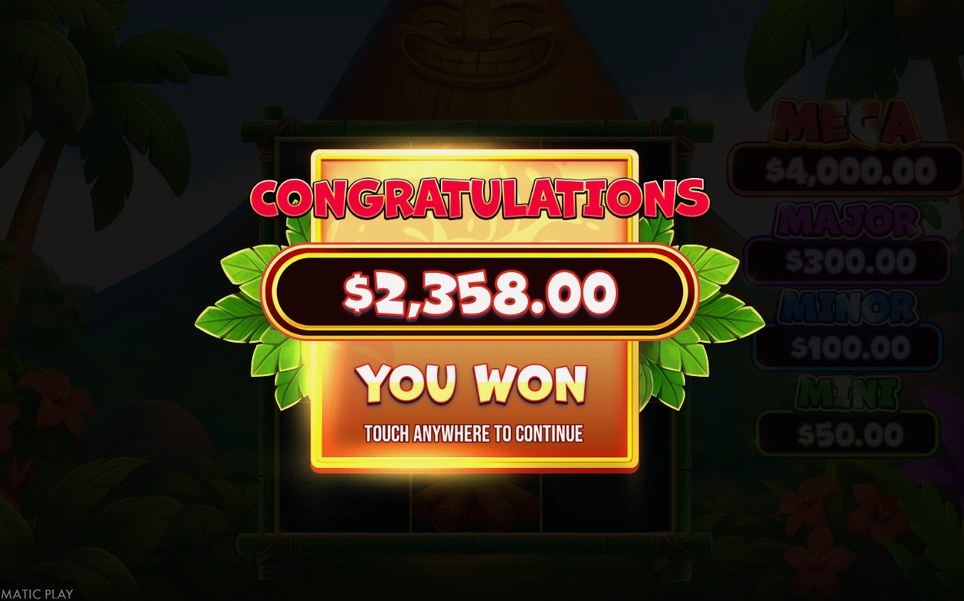 A payout landing on the five-line grid
